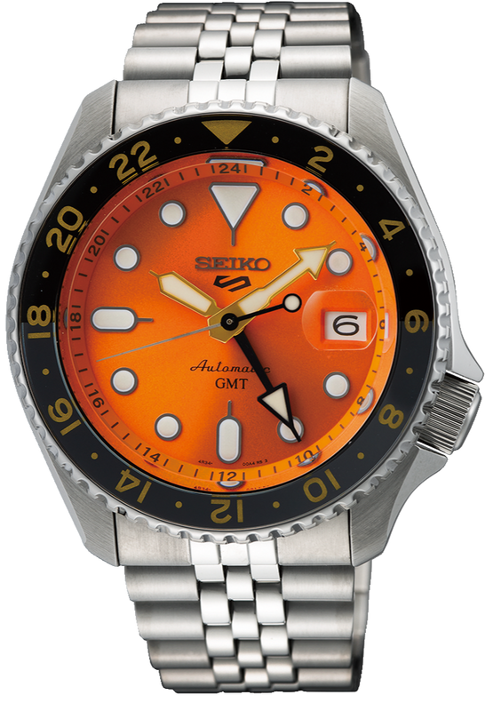 Seiko 5 Sports GMT Automatic Orange Dial Silver Steel Strap Watch For Men - SSK005K1 Buy Now By Seiko