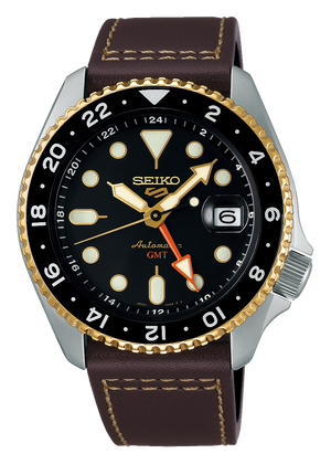 Seiko 5 Sports SKX GMT Automatic Mocha Black Dial Brown Leather Strap Watch For Men - SSK036K1 Buy Now By Seiko