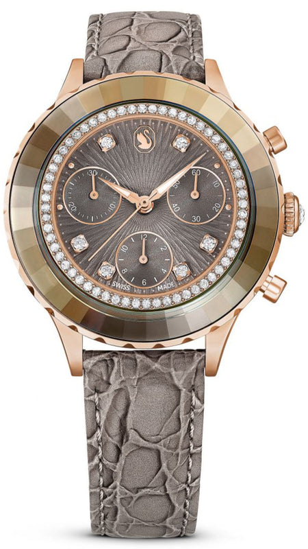 Swarovski Octea Chrono Grey Dial Grey Leather Strap Watch for Women - 5671153 Buy Now By Swarovski
