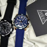 Guess Commander Black Dial Black Rubber Strap Watch for Men - GW0211G3 Buy Now By Guess