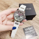Guess Frontier Diamonds Silver Dial White Rubber Strap Watch for Women - GW0045L1 Buy Now By Guess