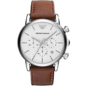 Emporio Armani Luigi Chronograph Silver Dial Brown Leather Strap Watch for Men - AR1846 Authentic Buy Shop Now