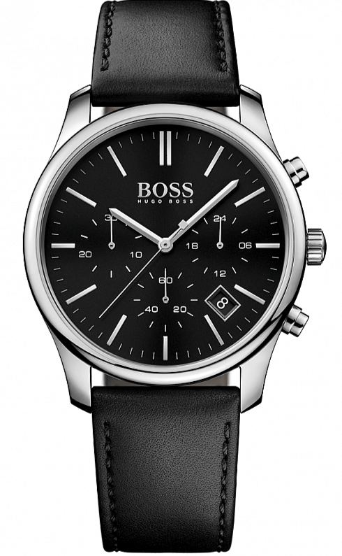 Hugo Boss Time One Chronograph Black Dial Black Leather Strap Watch for Men - 1513430 Buy Now By Hugo Boss