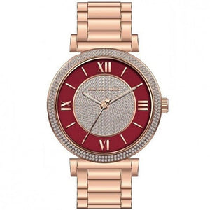 Michael Kors Caitlin Red Dial Rose Gold Stainless Steel Strap Watch for Women - MK3377 Buy Now By Michael Kors