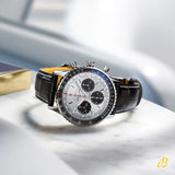 Breitling Navitimer B01 Chronograph 43 Silver Dial Black Leather Strap Watch for Men - AB0138241G1P1 Buy Now By Breitling