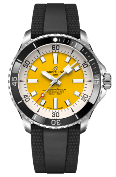Breitling Superocean Automatic 42mm Yellow Dial Black Rubber Strap Watch for Men - A17375211/1S1 Buy Now By Breitling