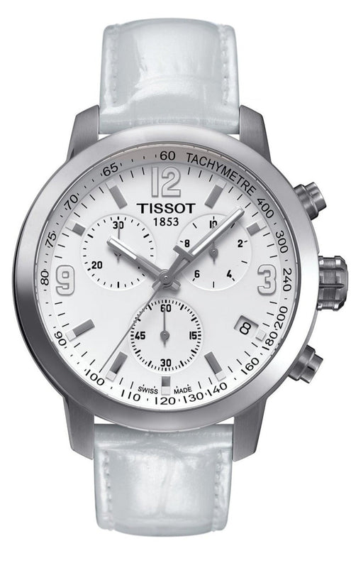 Tissot PRC 200 Chronograph White Dial White Leather Strap Watch For Men - T055.417.16.017.00 Buy Now By Tissot
