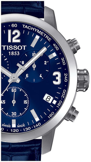 Tissot PRC 200 Chronograph Blue Dial Blue Leather Strap Watch For Men - T055.417.16.047.00 Buy Now By Tissot