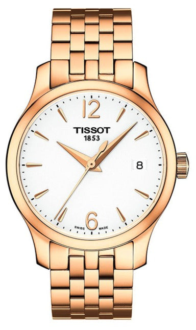 Tissot T Classic Tradition Lady White Dial Rose Gold Steel Strap Watch for Women - T063.210.33.037.00 Buy Now By Tissot