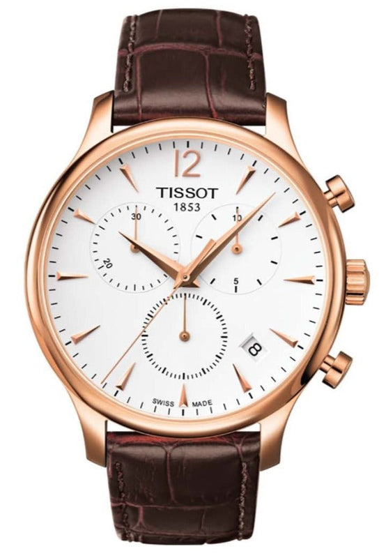 Tissot T Classic Tradition Chronograph White Dial Brown Leather Strap Watch For Men - T063.617.36.037.00 Buy Now By Tissot