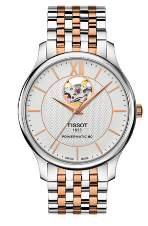 Tissot Tradition Powermatic 80 Open Heart Silver Dial Two Tone Steel Strap Watch For Men - T063.907.22.038.01 Buy Now By Tissot
