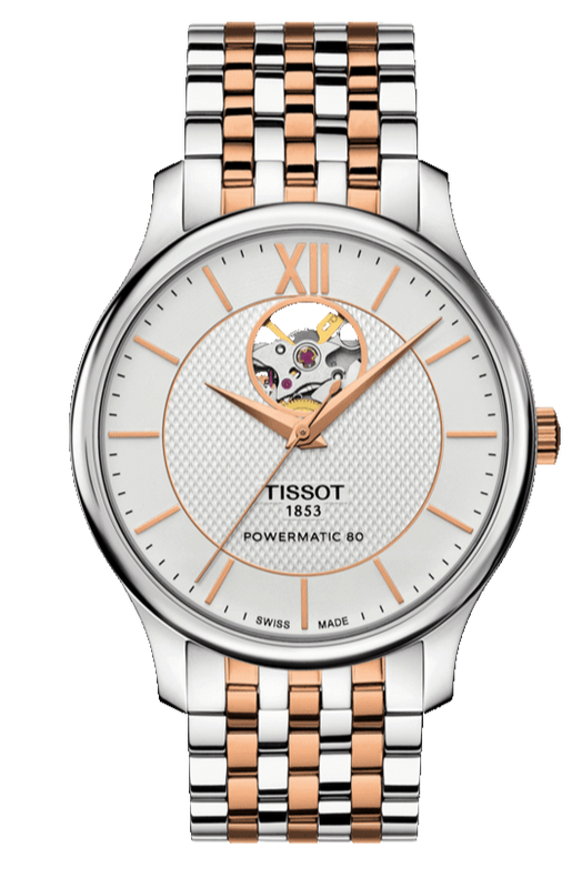 Tissot Tradition Powermatic 80 Open Heart Silver Dial Two Tone Steel Strap Watch For Men - T063.907.22.038.01 Buy Now By Tissot