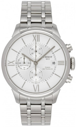 Tissot Chemin des Tourelles Automatic Chronograph White Dial Silver Steel Strap Watch for Men - T099.427.11.038.00 Buy Now By Tissot