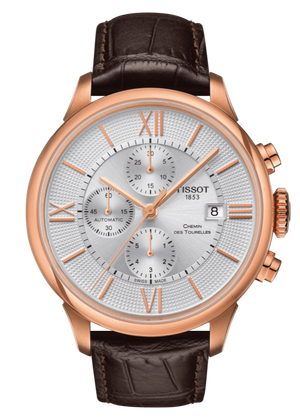 Tissot Des Tourelles Chronograph Silver Dial Brown Leather Strap Watch For Men - T099.427.36.038.00 Buy Now By Tissot