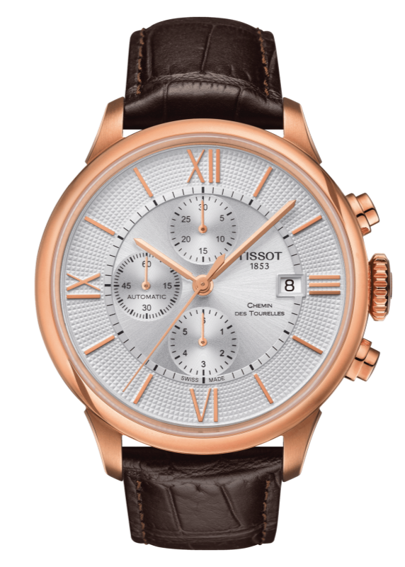 Tissot Des Tourelles Chronograph Silver Dial Brown Leather Strap Watch For Men - T099.427.36.038.00 Buy Now By Tissot