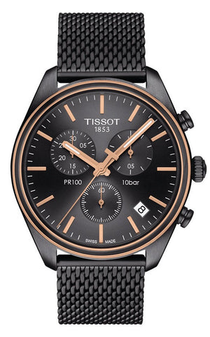 Tissot T Classic PR 100 Chronograph Anthracite Black Dial Black Mesh Bracelet Watch For Men - T101.417.23.061.00 Buy Now By Tissot