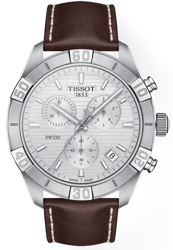 Tissot PR 100 Sport Quartz Chronograph Silver Dial Brown Leather Strap Watch For Men - T101.617.16.031.00 Buy Now By Tissot
