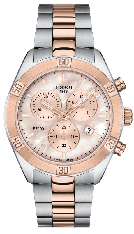 Tissot PR 100 Sport Chic Chronograph Mother of Pearl Dial Two Tone Steel Strap Watch for Women - T101.917.22.151.00 Buy Now By Tissot