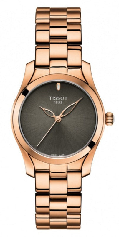 Tissot T Wave Anthracite Dial Rose Gold Steel Strap Watch For Women - T112.210.33.061.00 Buy Now By Tissot