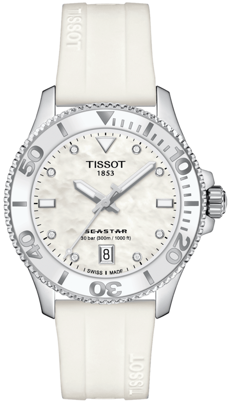Tissot Seastar 1000 Mother of Pearl White Dial White Rubber Strap Watch for Women - T120.210.17.116.00 Buy Now By Tissot