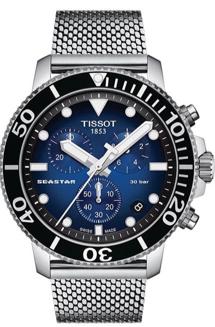 Tissot Seastar 1000 Chronograph Blue Dial Silver Mesh Bracelet Watch For Men - T120.417.11.041.02 Buy Now By Tissot