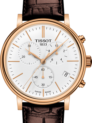 Tissot Carson Premium Chronograph White Dial Brown Leather Strap Watch For Men - T122.417.36.011.00 Buy Now By Tissot