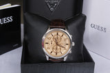 Guess Exec Chronograph Quartz Gold Dial Brown Leather Strap Watch for Men - W0076G3 Buy Now By Guess