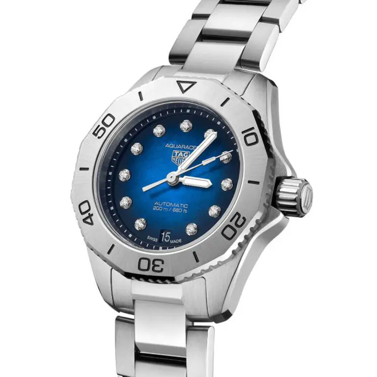 Tag Heuer Aquaracer Professional 200 Automatic Diamond Blue Dial Silver Steel Strap Watch for Women - WBP2411.BA0622 Buy Now By Tag Heuer