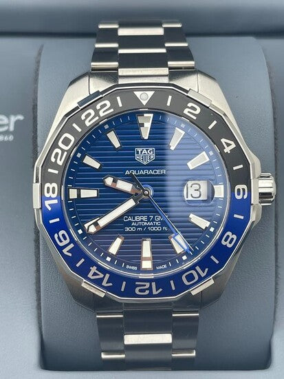 Tag Heuer Aquaracer GMT Calibre 6 Automatic Blue Dial Silver Steel Strap Watch for Men - WAY201T.BA0927