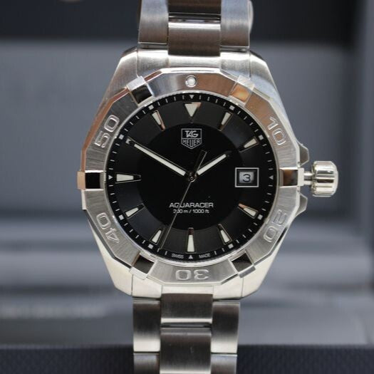 Tag Heuer Aquaracer 41mm Quartz Black Dial Silver Steel Strap Watch for Men - WAY1110.BA0928