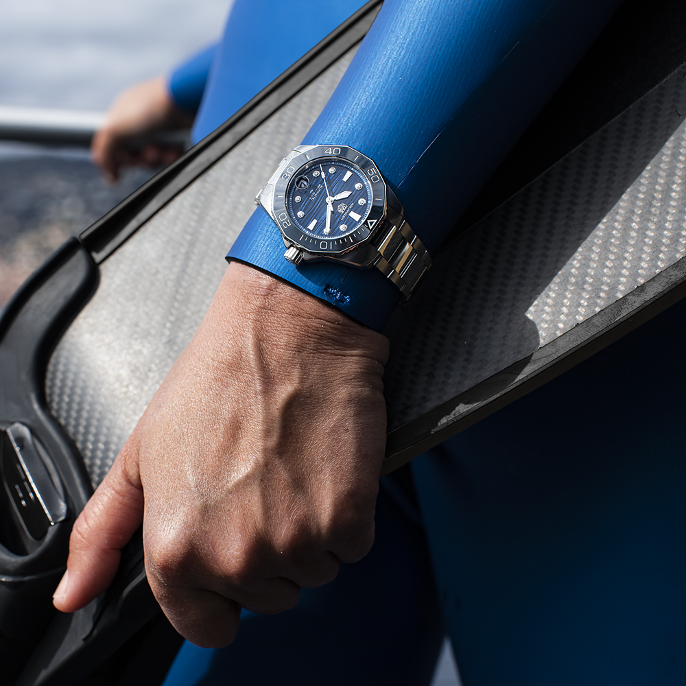 Tag Heuer Aquaracer Professional 300 Automatic Diamonds Blue Dial Silver Steel Strap Watch for Women - WBP231B.BA0618