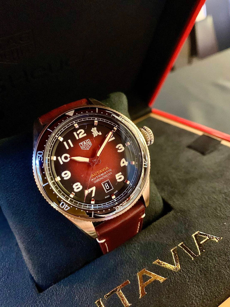 Tag Heuer Autavia Calibre 5 Chinese New Year Maroon Dial Maroon Leather Strap Watch for Men - WBE5193.FC8300 Buy Now By Tag Heuer