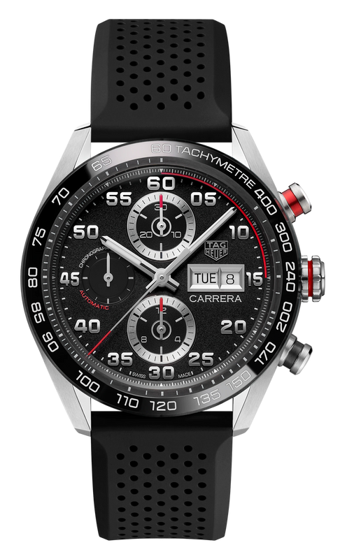 Tag Heuer Carrera Chronograph Black Dial Black Rubber Strap Watch for Men - CBN2A1AA.FT6228 Buy Now By Tag Heuer