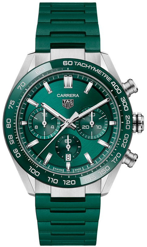 Tag Heuer Carrera Chronograph 44mm Green Dial Green Steel Strap Watch for Men - CBN2A1N.FT6238 Buy Now By Tag Heuer