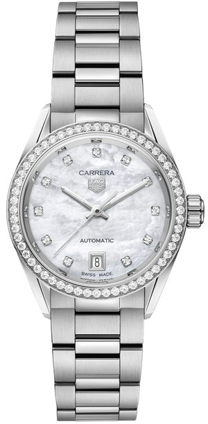 Tag Heuer Carrera Date Diamonds Mother of Pearl Dial Silver Steel Strap Watch for Women - WBN2414.BA0621 Buy Now By Tag Heuer