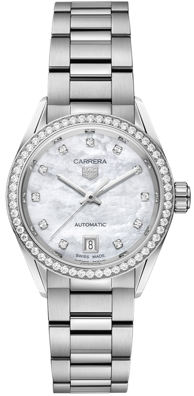 Tag Heuer Carrera Date Diamonds Mother of Pearl Dial Silver Steel Strap Watch for Women - WBN2414.BA0621 Buy Now By Tag Heuer