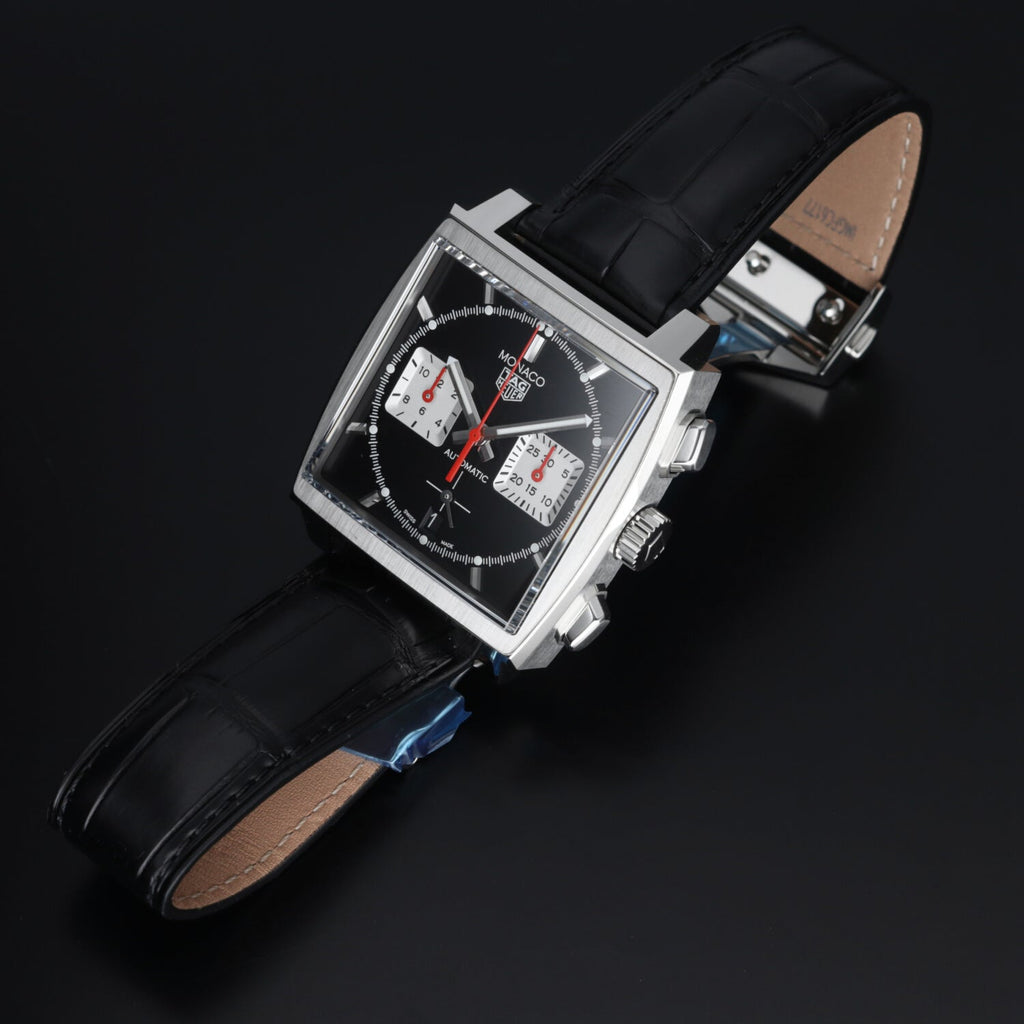 Tag Heuer Monaco Automatic Chronograph Black Dial Black Leather Strap Watch for Men - CBL2113.FC6177 Buy Now By Tag Heuer