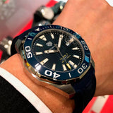 Tag Heuer Aquaracer Calibre 5 Automatic Blue Dial Blue Rubber Strap Watch for Men - WAY201B.FT6150 Buy Now By Tag Heuer
