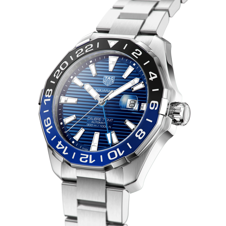 Tag Heuer Aquaracer GMT Calibre 6 Automatic Blue Dial Silver Steel Strap Watch for Men - WAY201T.BA0927 Buy Now By Tag Heuer