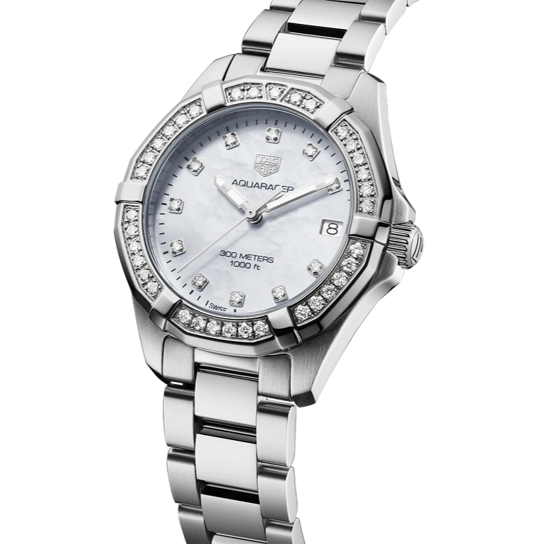 Tag Heuer Aquaracer Diamonds White Mother of Pearl Dial Silver Steel Strap Watch for Women - WBD1315.BA0740 Buy Now By Tag Heuer