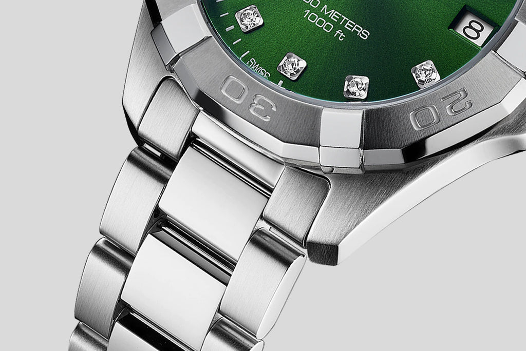 Tag Heuer Aquaracer Diamonds Emerald Green Dial Silver Steel Strap Watch for Women - WBD1316.BA0740 Buy Now By Tag Heuer