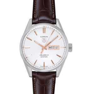 Tag Heuer Carrera Calibre 5 Automatic White Dial Brown Leather Strap Watch for Men - WAR201D.FC6291 Buy Now By Tag Heuer