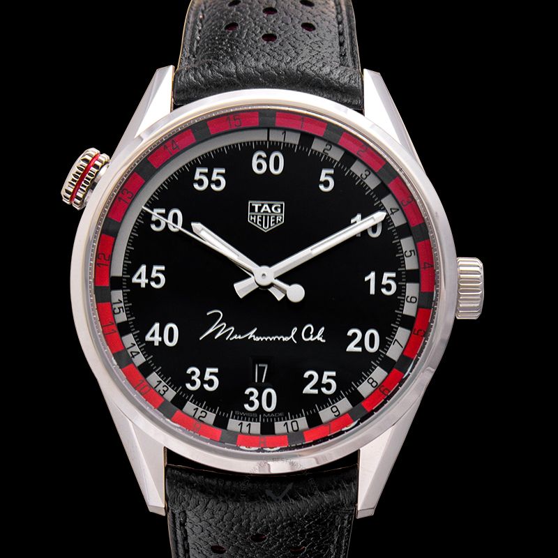 Tag Heuer Carrera Muhammad Ali Calibre 5 Black Dial Black Leather Strap Watch for Men - WAR2A11.FC6337 Buy Now By Tag Heuer