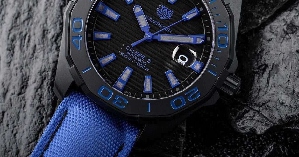 Tag Heuer Aquaracer Calibre 5 Automatic Titanium Blue Dial Blue Nylon Strap Watch for Gents - WAY208B.FC6382 Buy Now By Tag Heuer