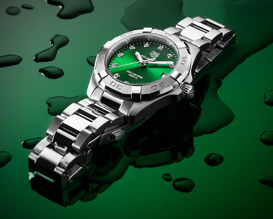 Tag Heuer Aquaracer Diamonds Emerald Green Dial Silver Steel Strap Watch for Women - WBD1316.BA0740 Buy Now By Tag Heuer