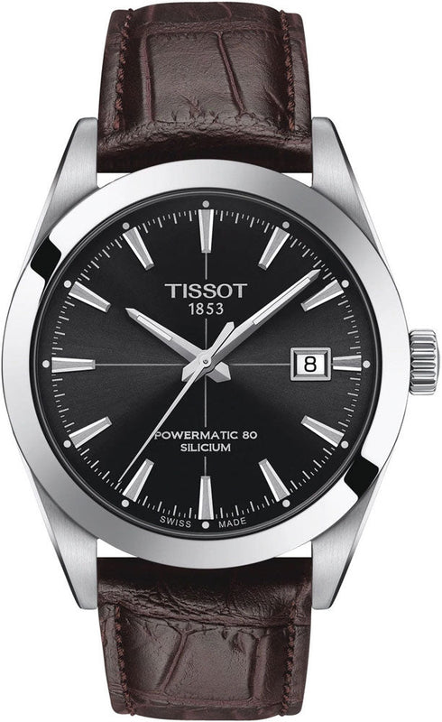 Tissot Gentleman Powermatic 80 Silicium Black Dial Brown Leather Strap Watch For Men - T127.407.16.051.01 Buy Now By Tissot