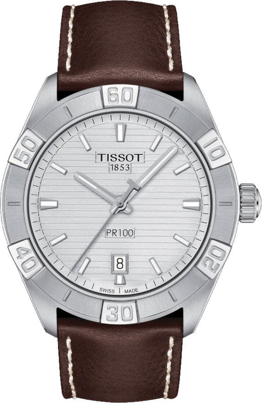 Tissot PR 100 Sport Silver Dial Brown Leather Strap Watch For Men - T101.610.16.031.00 Buy Now By Tissot