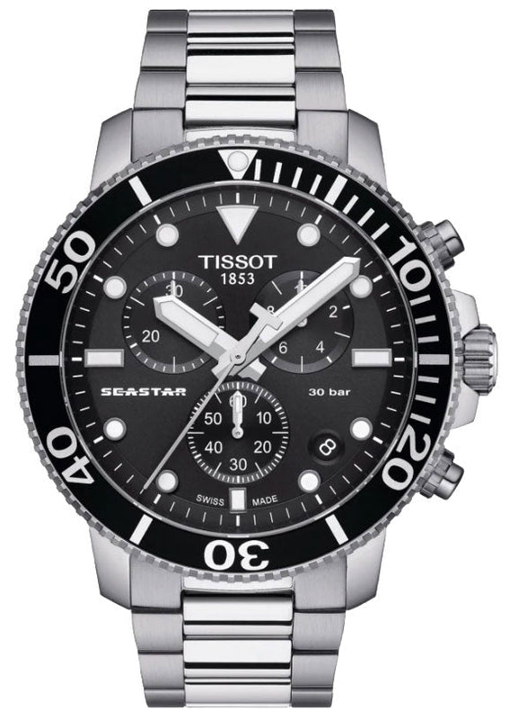 Tissot Seastar 1000 Chronograph Black Dial Silver Steel Strap Watch For Men - T120.417.11.051.00 Buy Now By Tissot