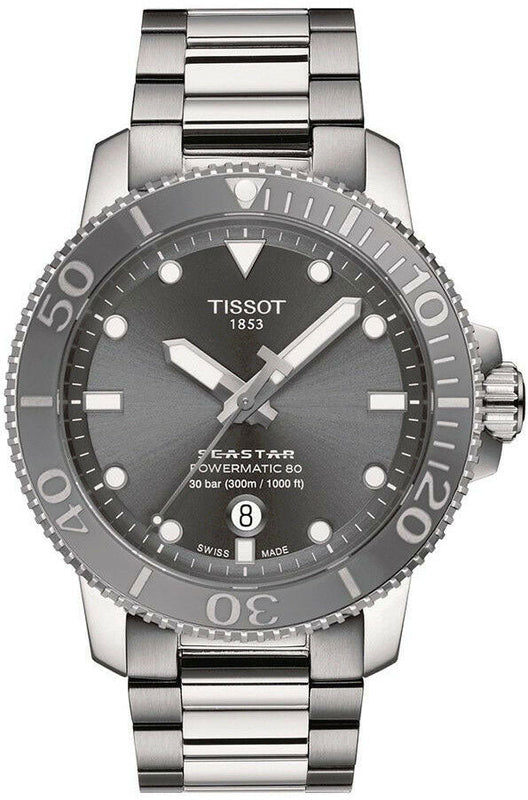 Tissot Seastar 1000 Powermatic 80 Grey Dial Silver Steel Strap Watch for Men - T120.407.11.081.01 Authentic Buy Shop Now