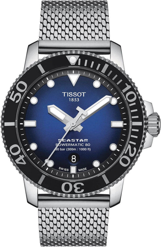 Tissot Seastar 1000 Powermatic 80 Blue Dial SIlver Mesh Bracelet Watch For Men - T120.407.11.041.02 Buy Now By Tissot